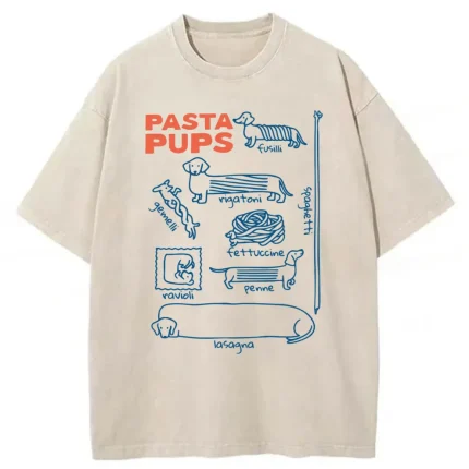 TeeJays Pasta Pups Dachshunds As Pasta Types Washed T-shirt